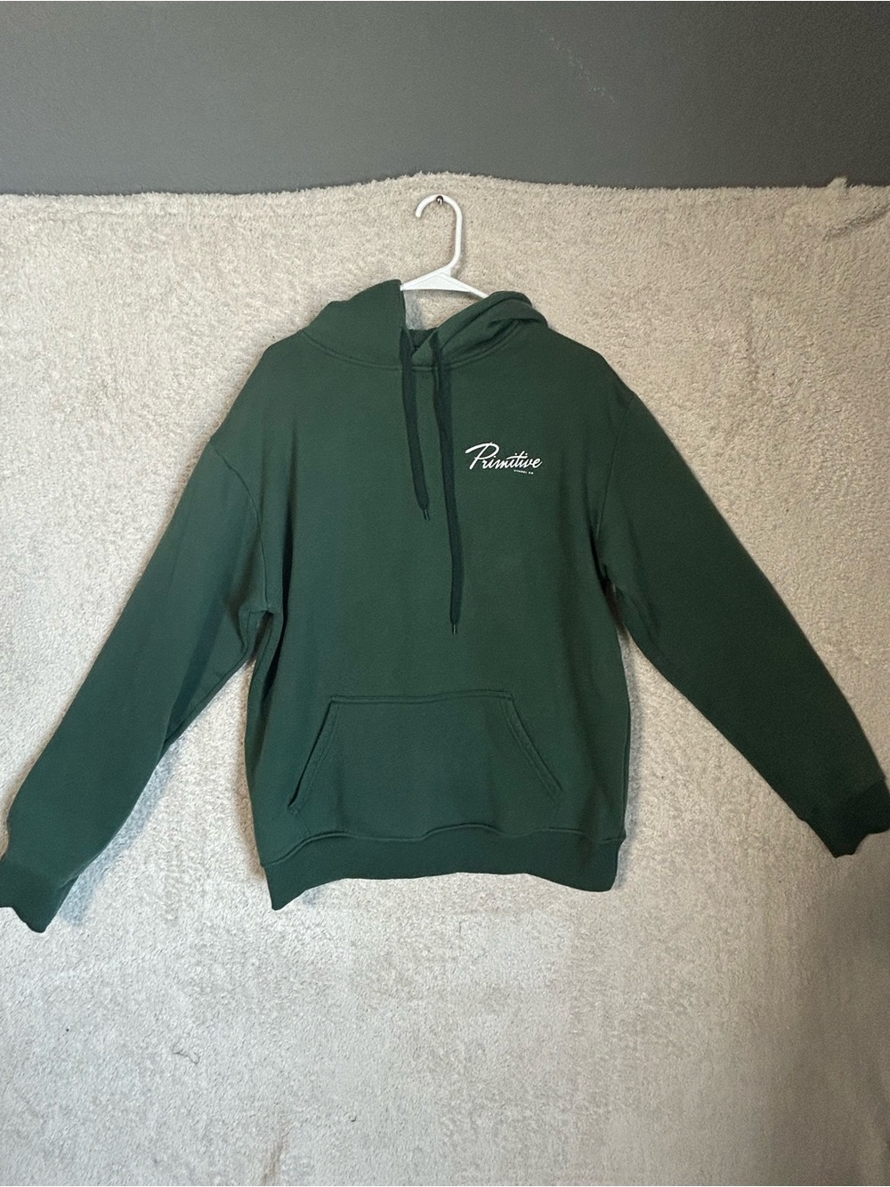 Primitive Skateboarding Green Solid Fleece Pullover Hoodie Logo Pockets XL